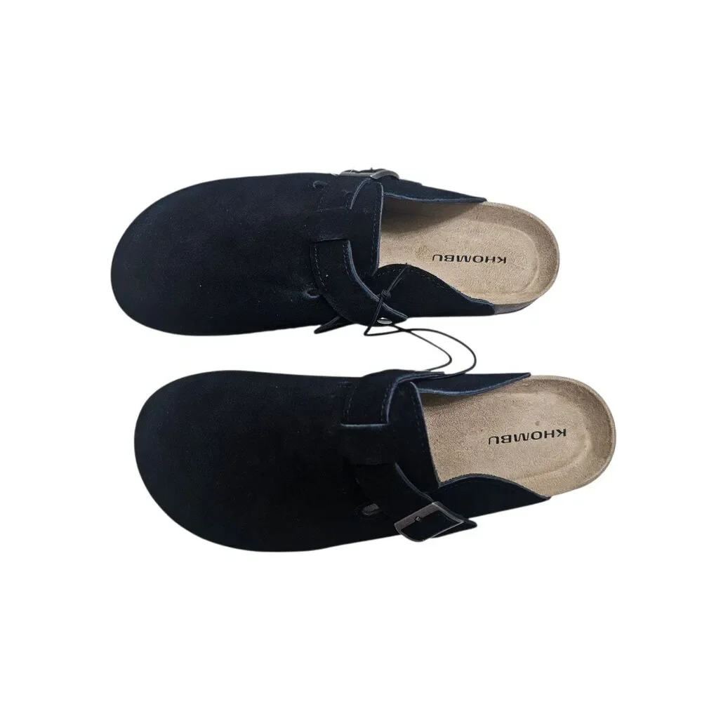 New Khombu Damien Men's Mule Suede Leather Shoe Black 10